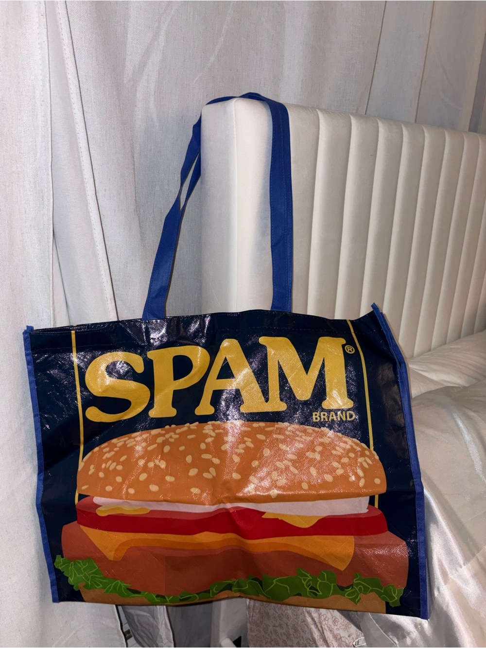 SPAM Branded Blue Graphic Tote Bag